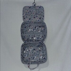 Gray Cosmetic Bag with Tri-Fold Design and Zippered Compartments